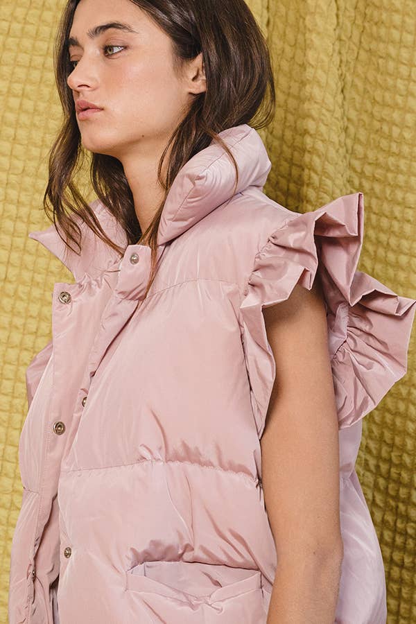 Ruffle-Detail Down Vest
