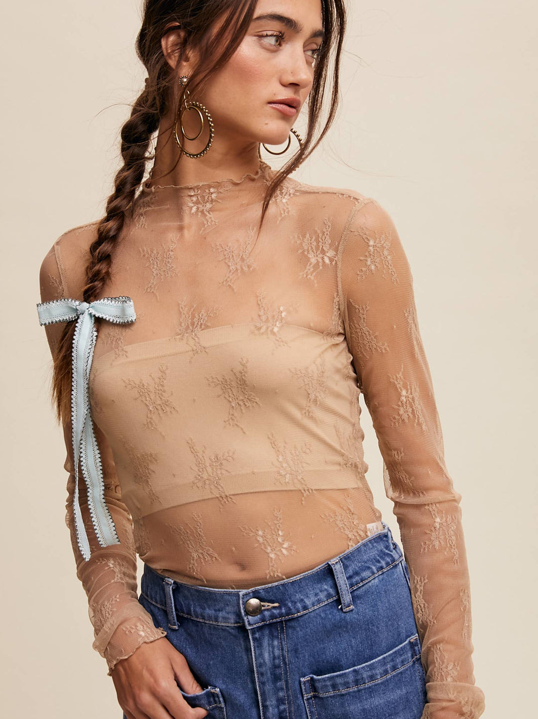 Sheer beige lacy layering top