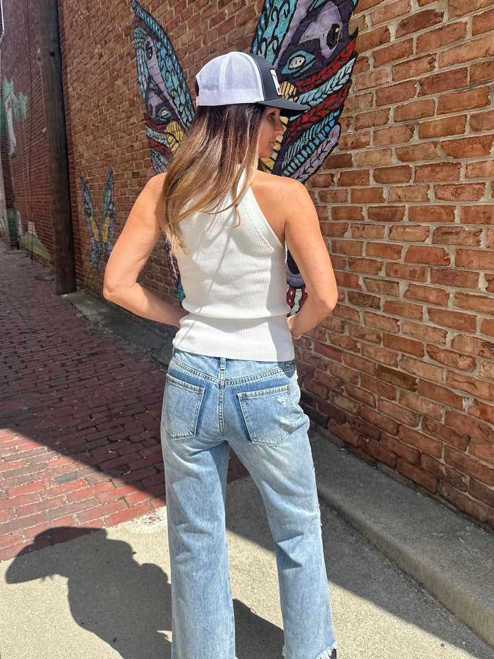 Mid-Rise Crop Flare Denim