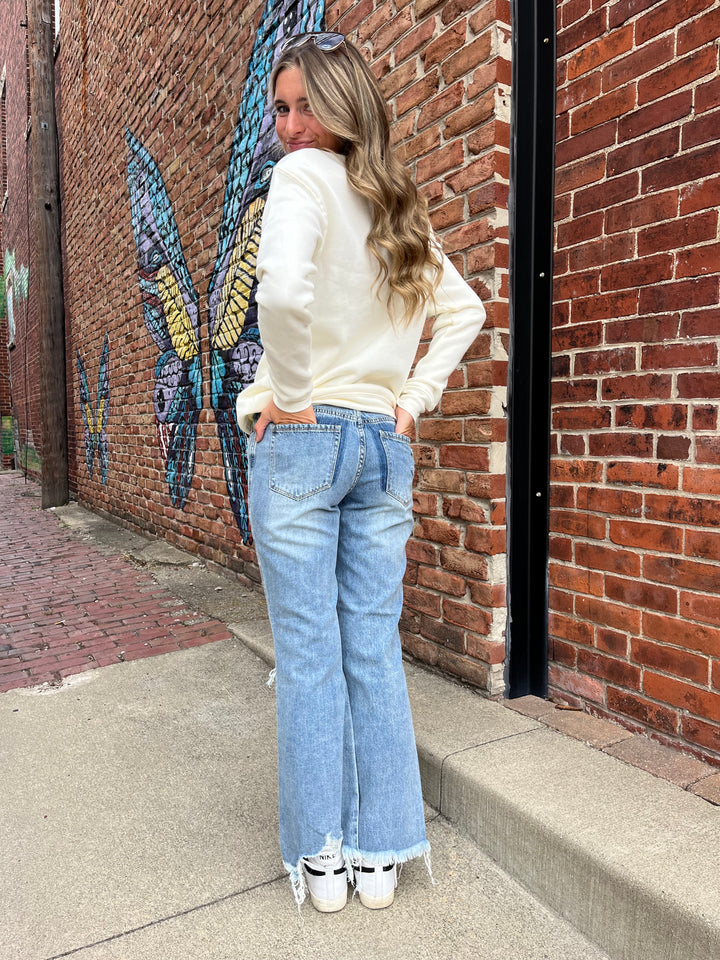 Mid-Rise Crop Flare Denim