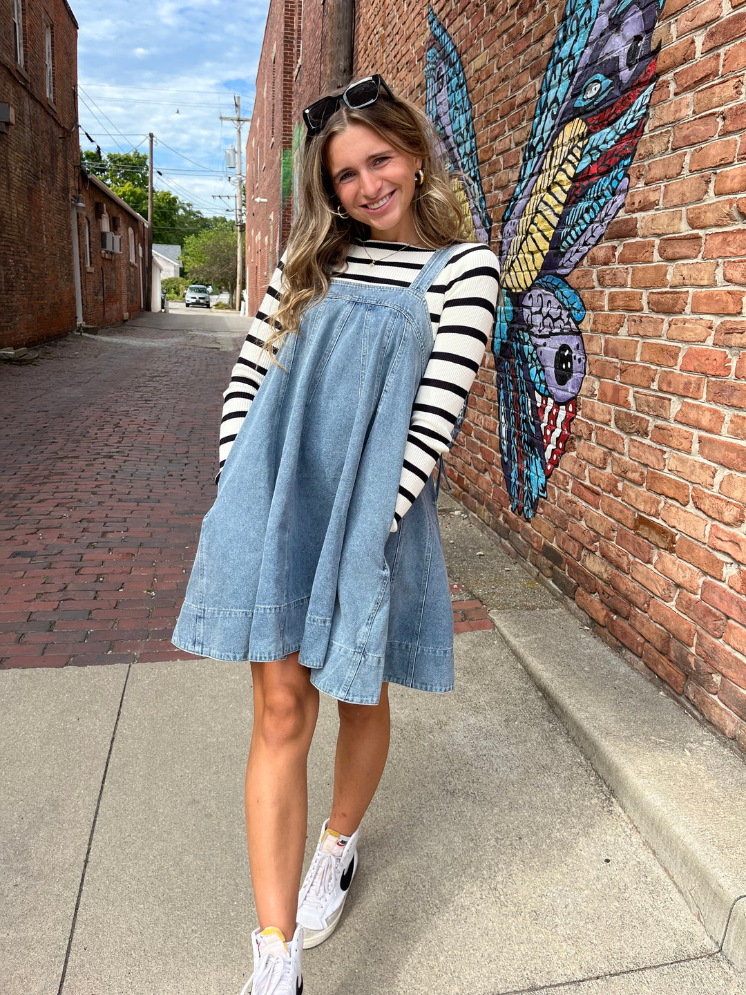 LARGE - Cropped Striped Boatneck Top