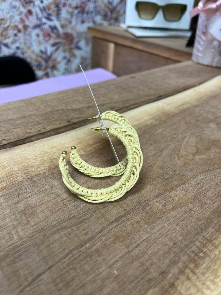 Cream Woven Hoop Earrings