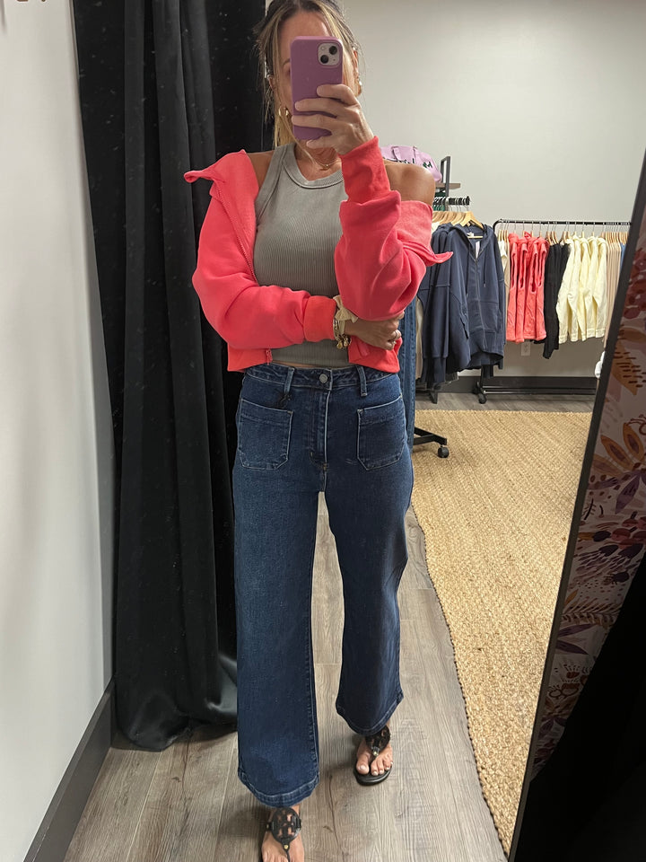 Patch Pocket Wide Leg Jeans