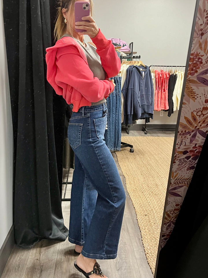 Patch Pocket Wide Leg Jeans