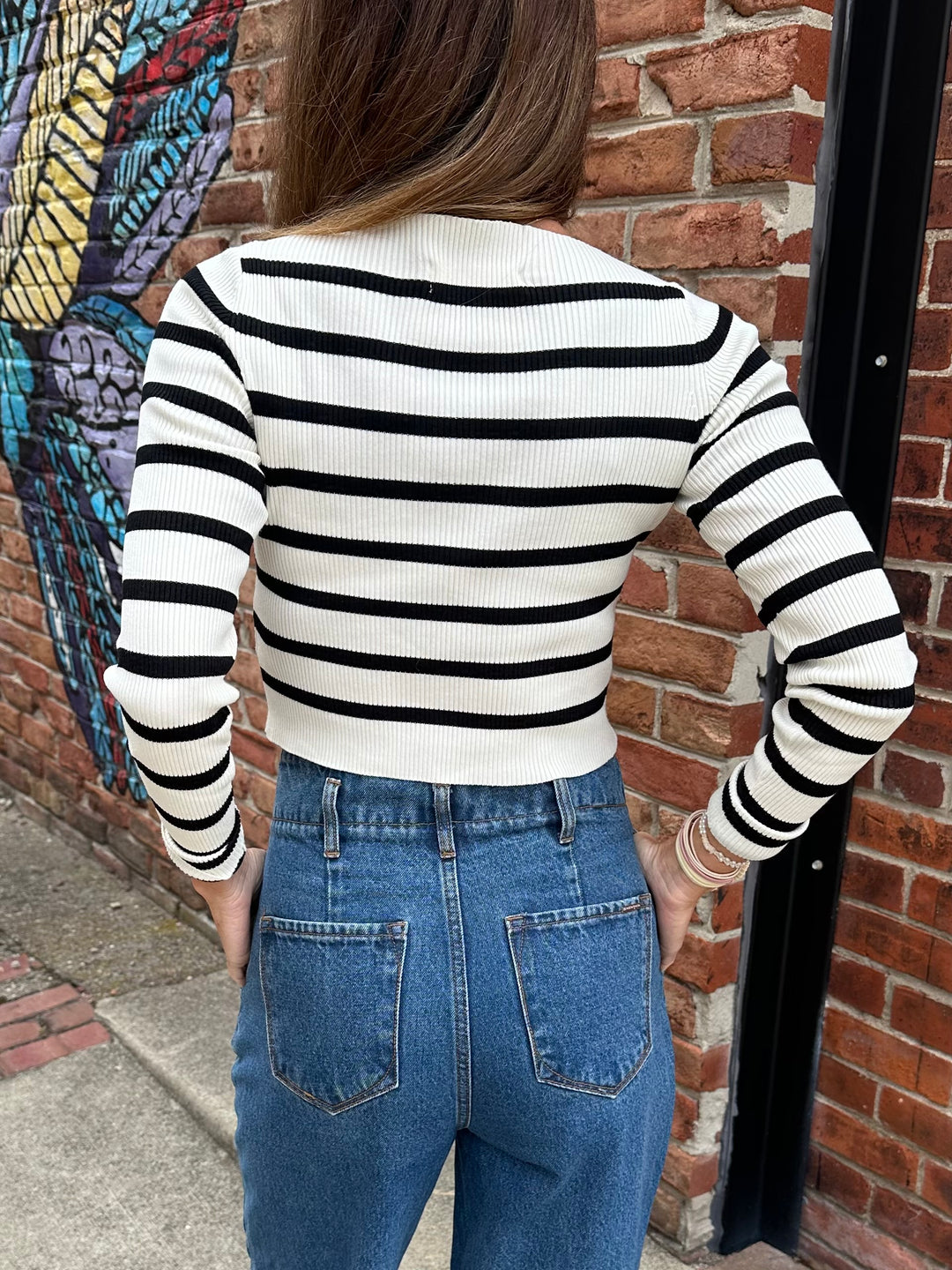 LARGE - Cropped Striped Boatneck Top