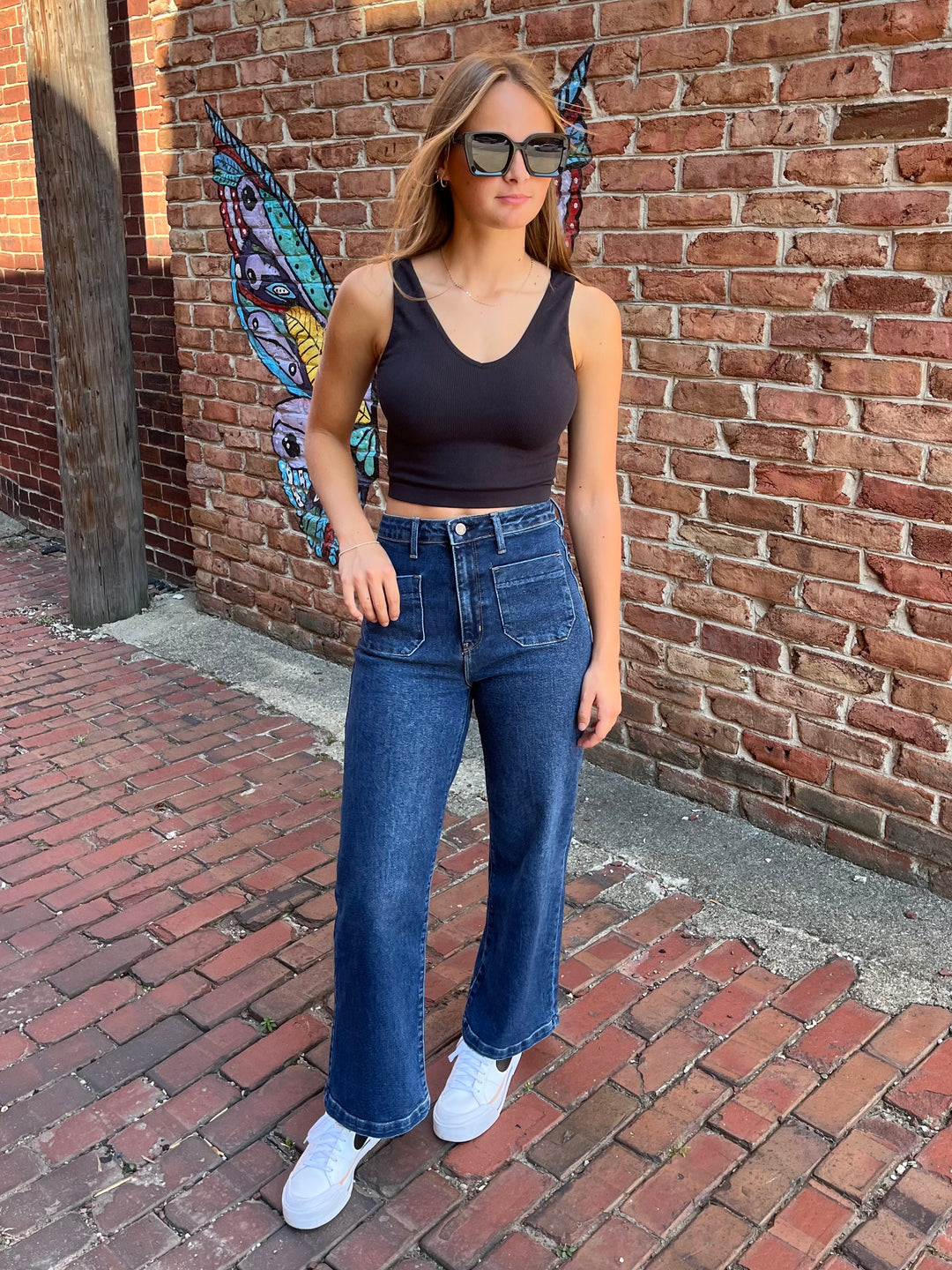 Patch Pocket Wide Leg Jeans