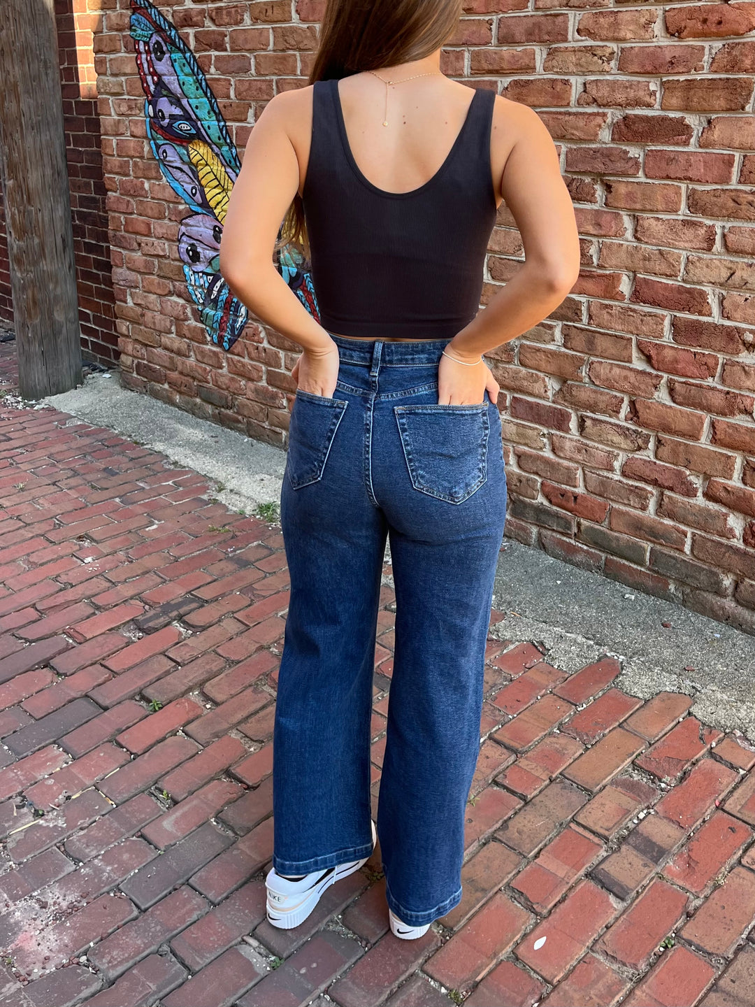 Patch Pocket Wide Leg Jeans