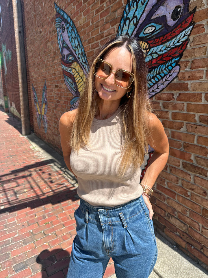 Sleek High-Neck Knit Tank