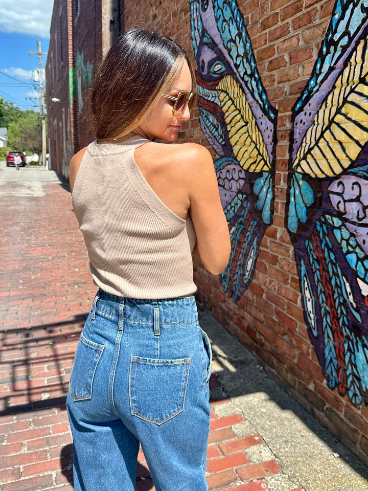 Sleek High-Neck Knit Tank