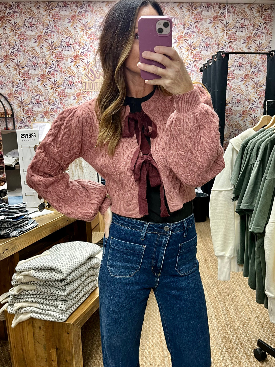 MEDIUM - Bow Tie Cable Knit Cardigan
