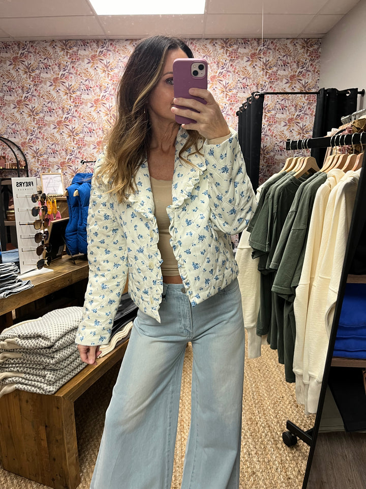 Cropped floral quilted jacket