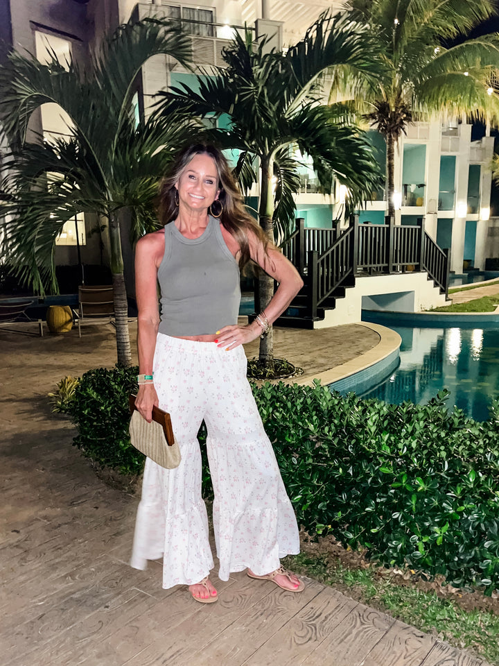 Cream and floral flowy pants