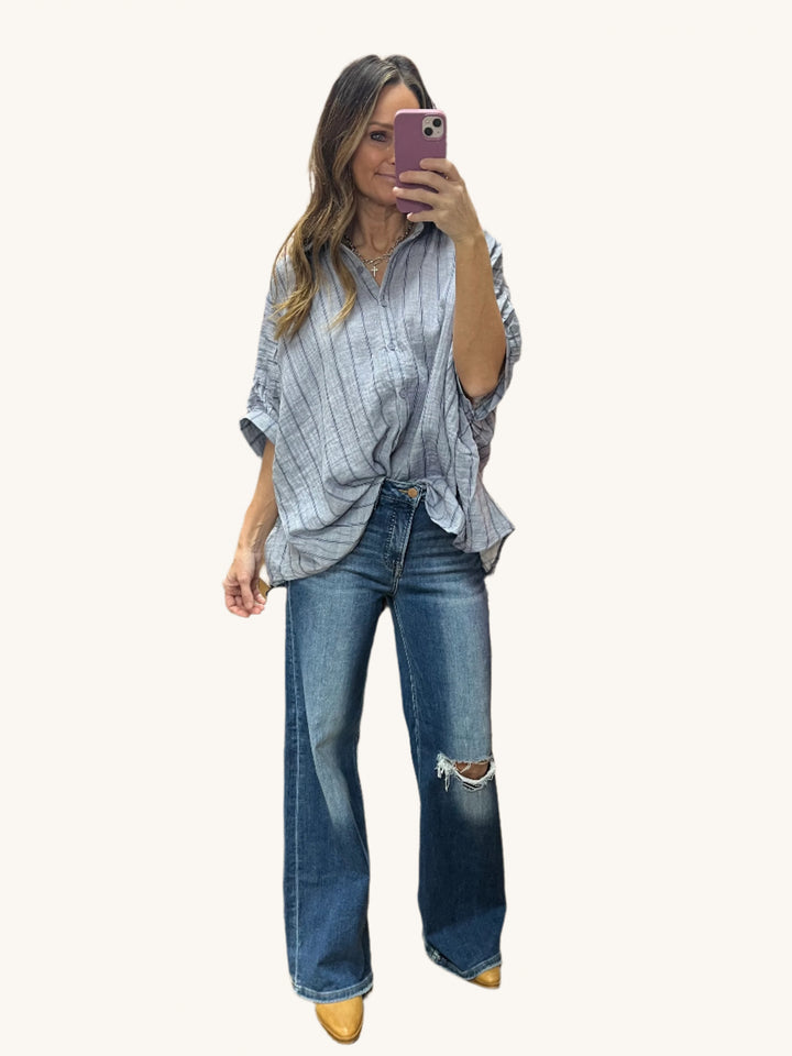 High rise medium wash stretchy denim jeans