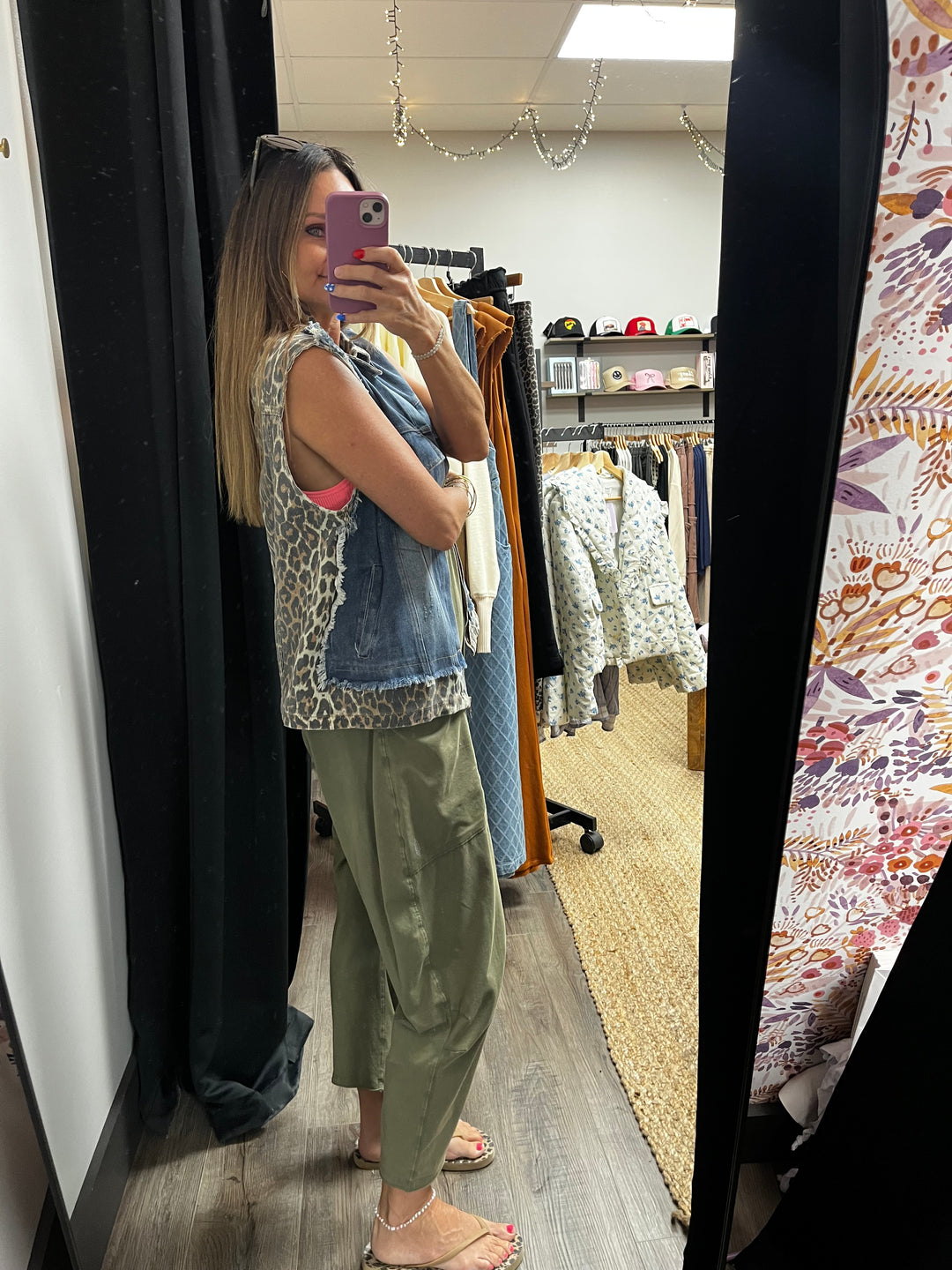 Leopard and denim zip up sleeveless jacket, leopard print denim vest