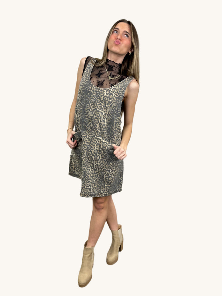 Leopard denim mini dress