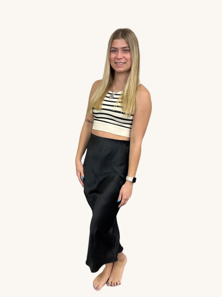 Black and white striped cropped tank