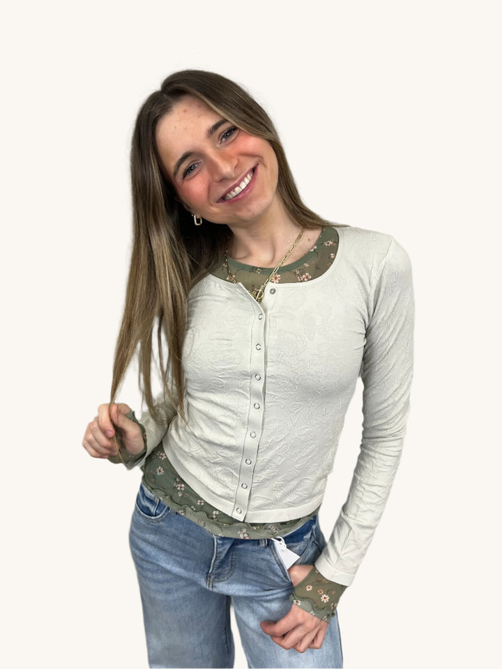 Jacquard snap up cardigan