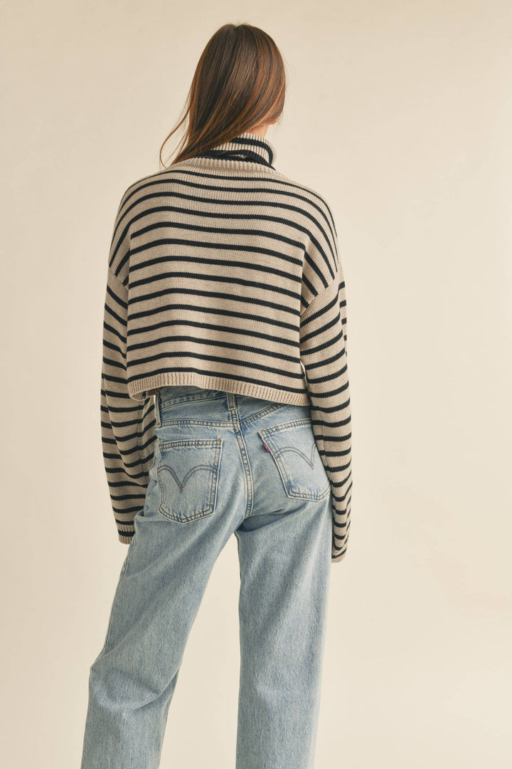 LARGE - Striped Cropped Turtleneck Sweater