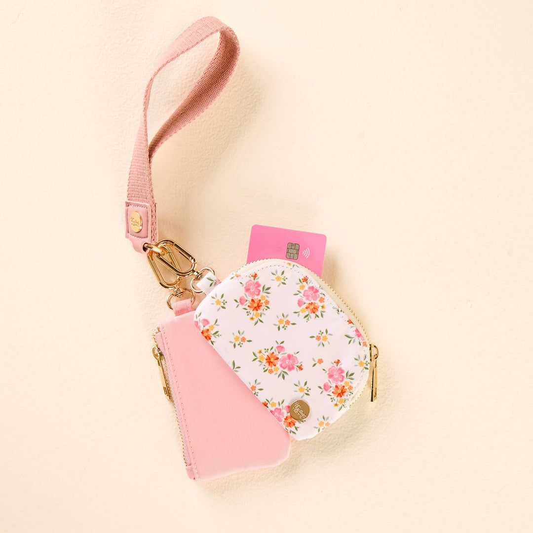 Pink floral duo pouch wristlet
