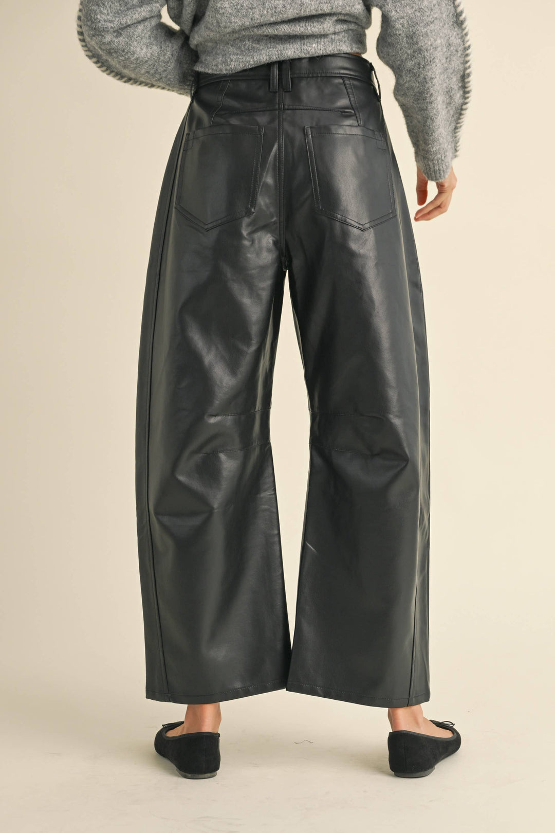 Vegan Leather Barrel Pants