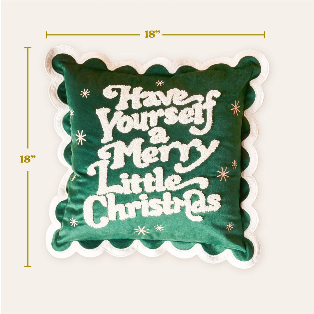 “Merry Little Christmas” Scalloped Square Throw Pillow