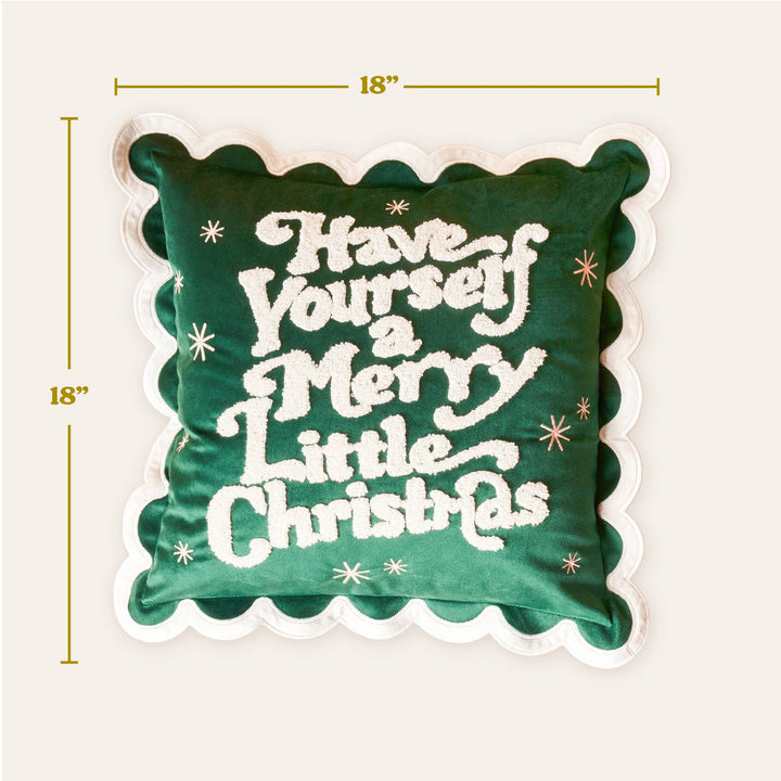 “Merry Little Christmas” Scalloped Square Throw Pillow