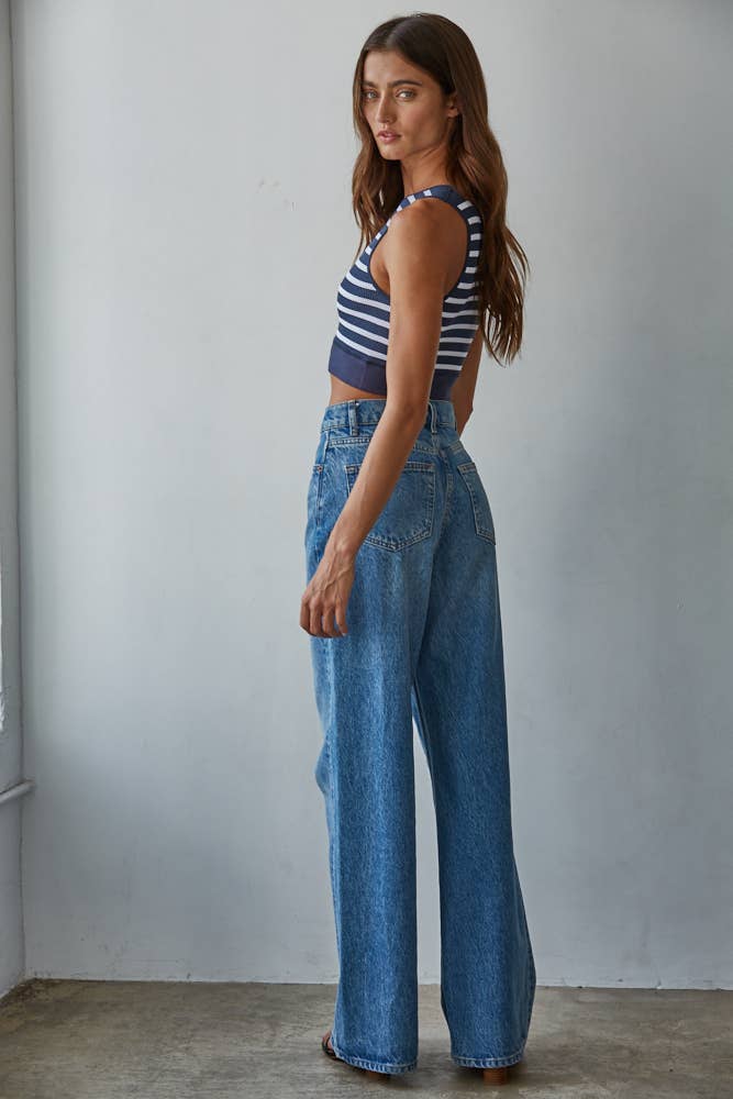 Navy Stripes Cropped Tank