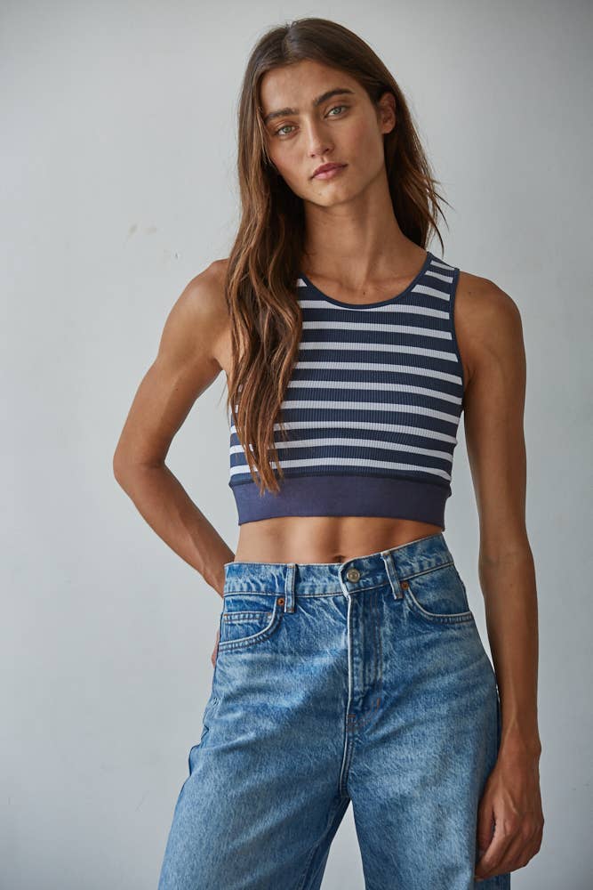 Navy Stripes Cropped Tank
