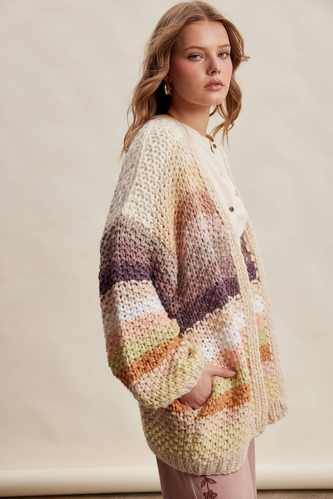 Creamy Striped Crochet Cardigan
