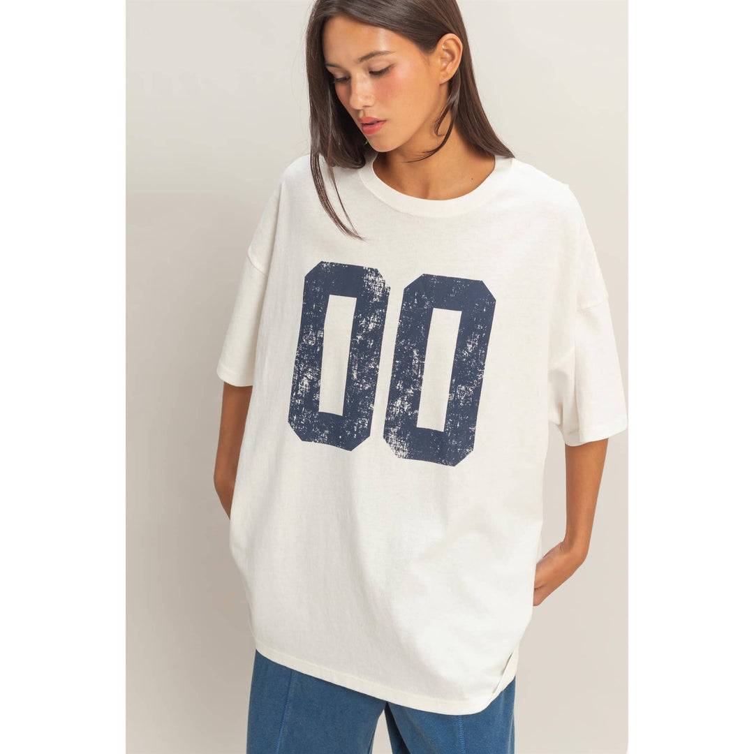Oversized 00 Graphic Tee – Mineral Wash Navy