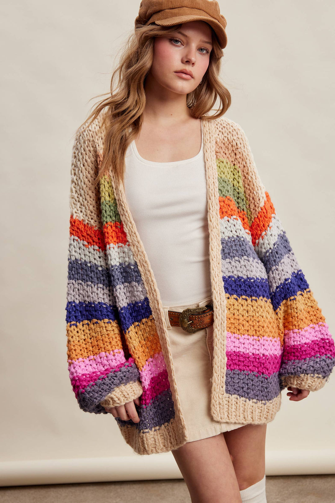 Creamy Striped Crochet Cardigan