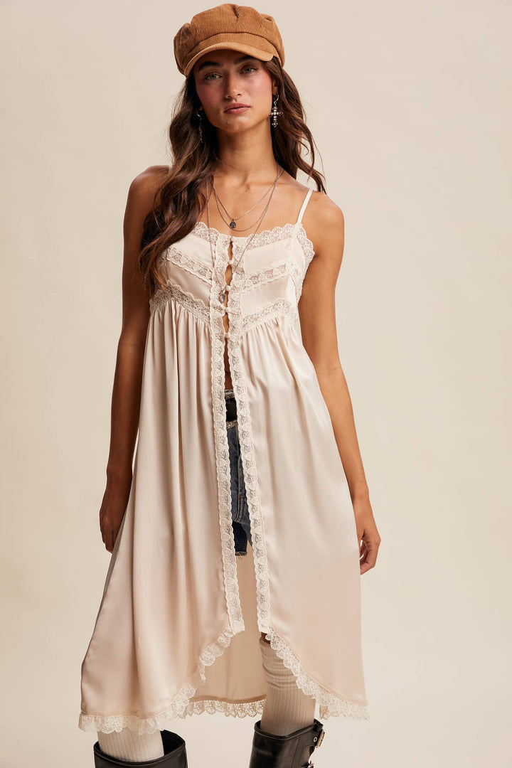 Silky Lace-Trim Maxi Top