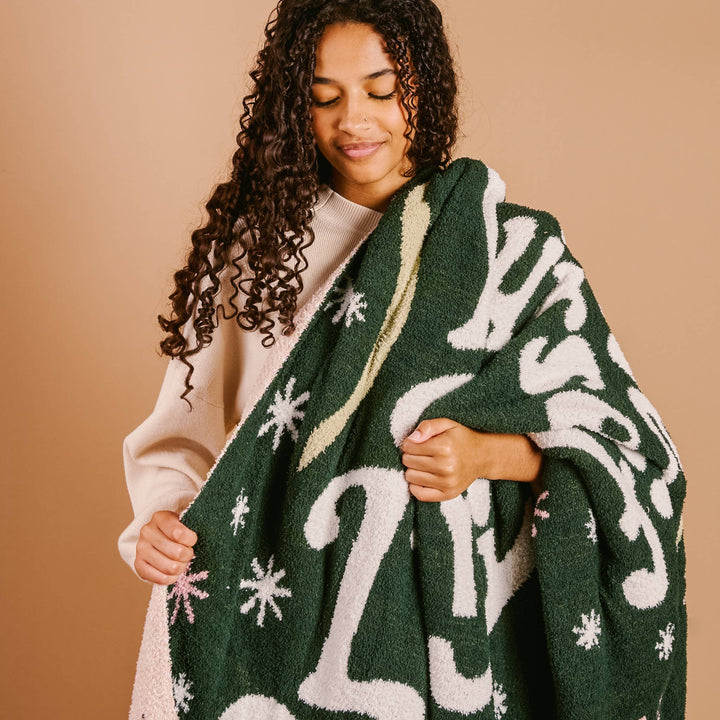 "Merry Little Christmas" Luxe Throw Blanket (Dark Green)