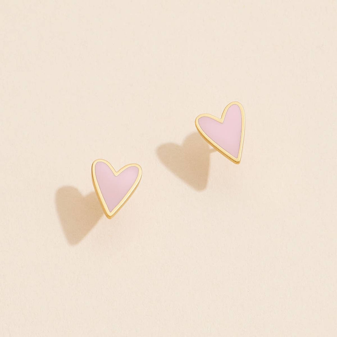 Enamel Heart Stud Earrings (18k Gold Dipped)