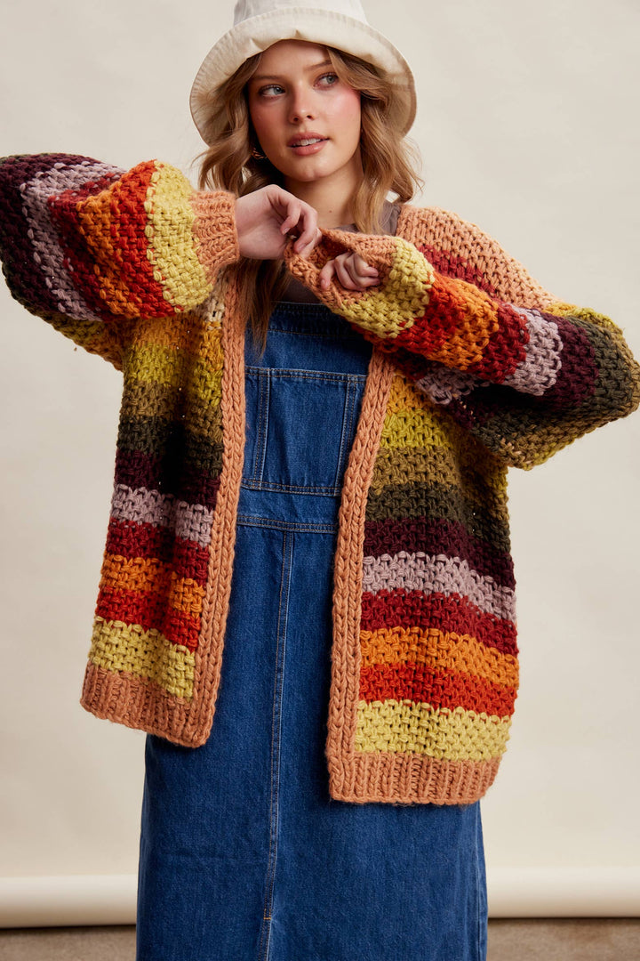 Creamy Striped Crochet Cardigan