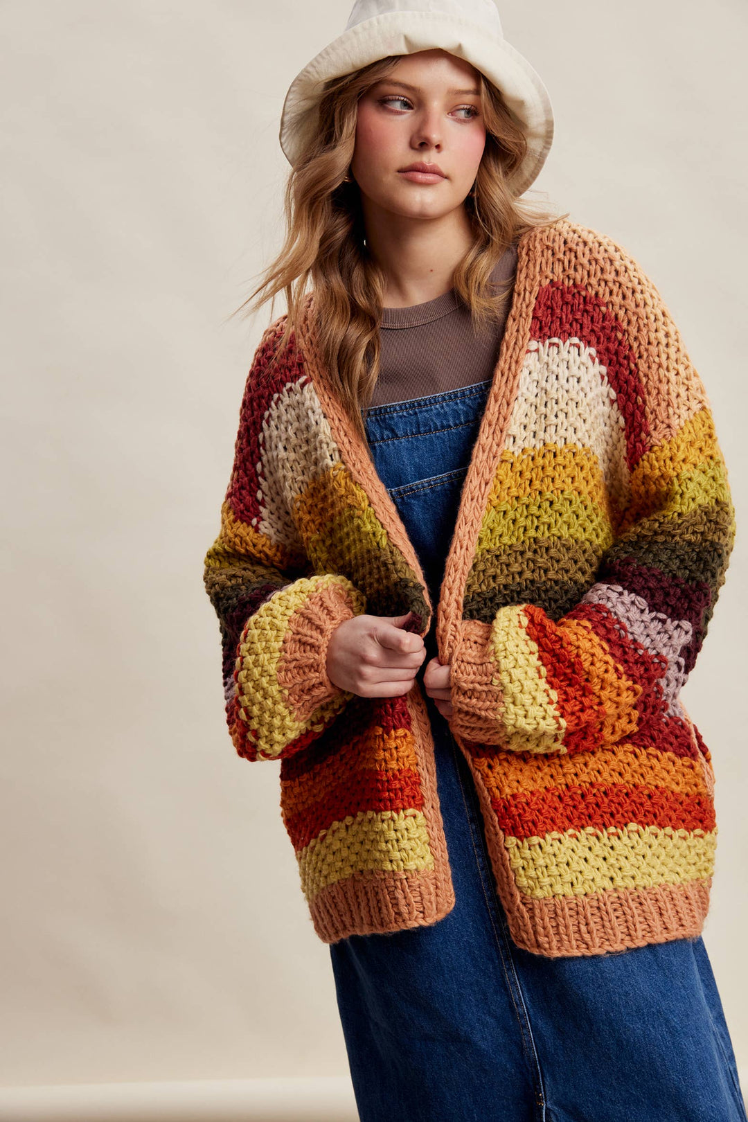 Creamy Striped Crochet Cardigan