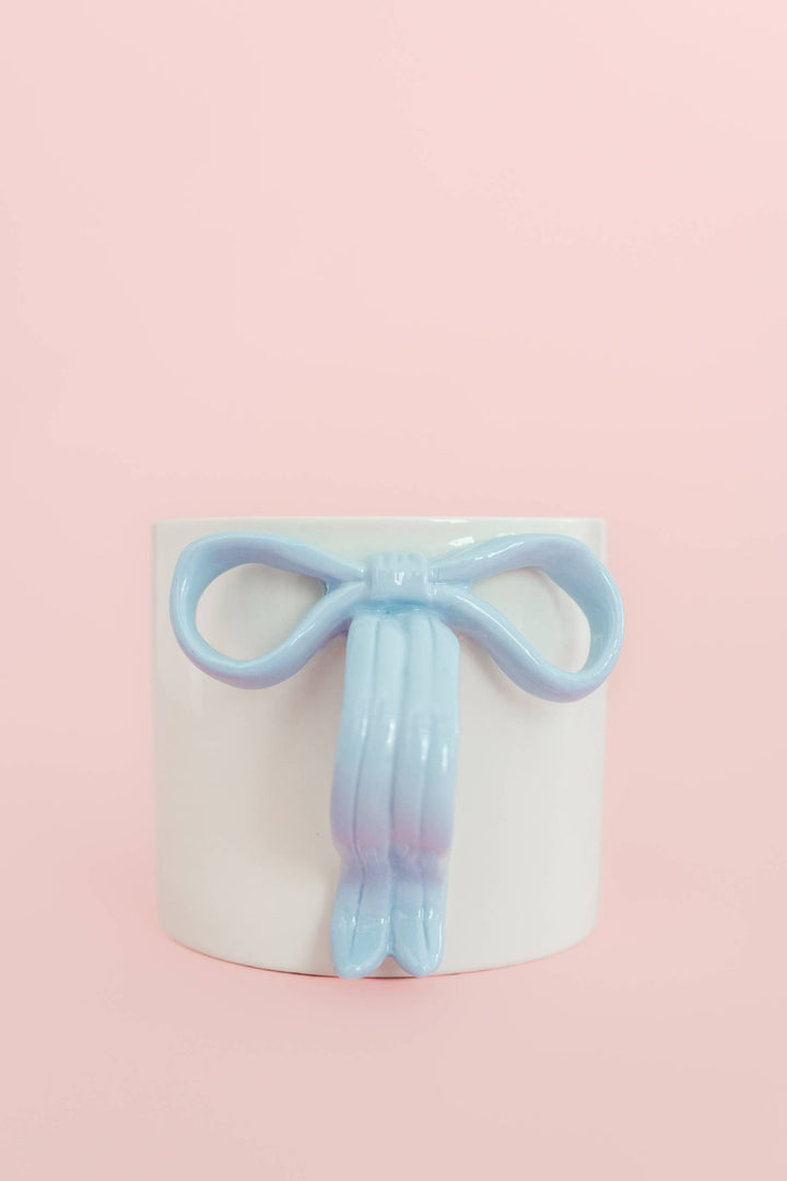 Ceramic Mug with Light Blue Ribbon Handle