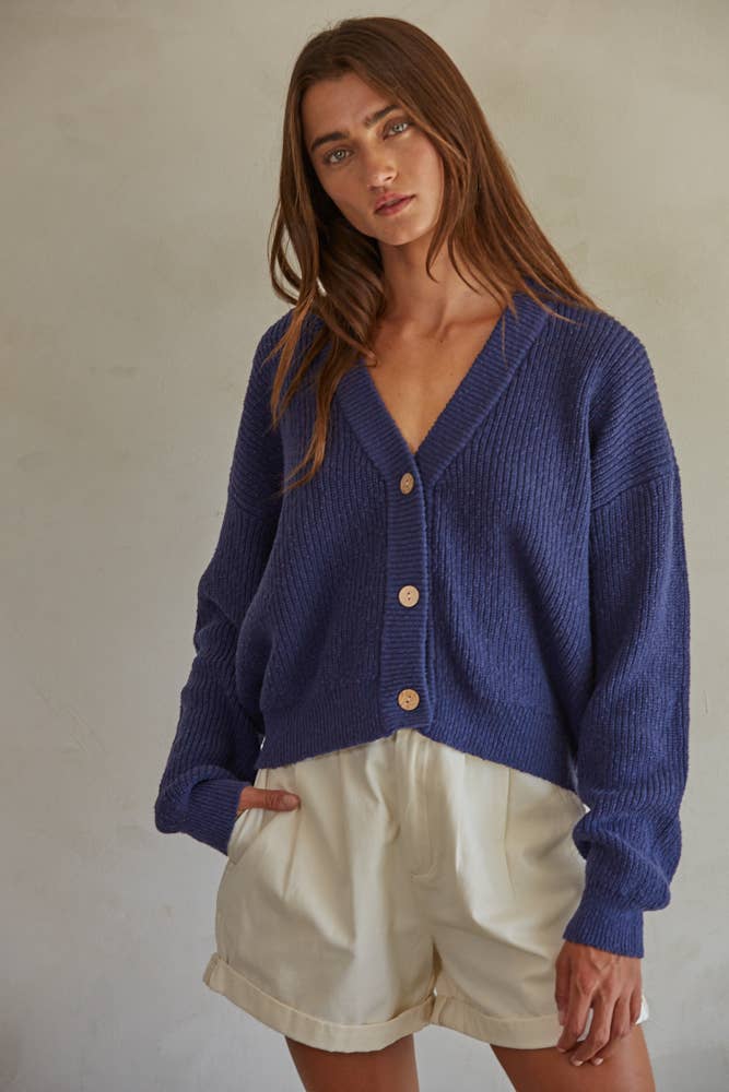 Navy cotton v-neck cardigan