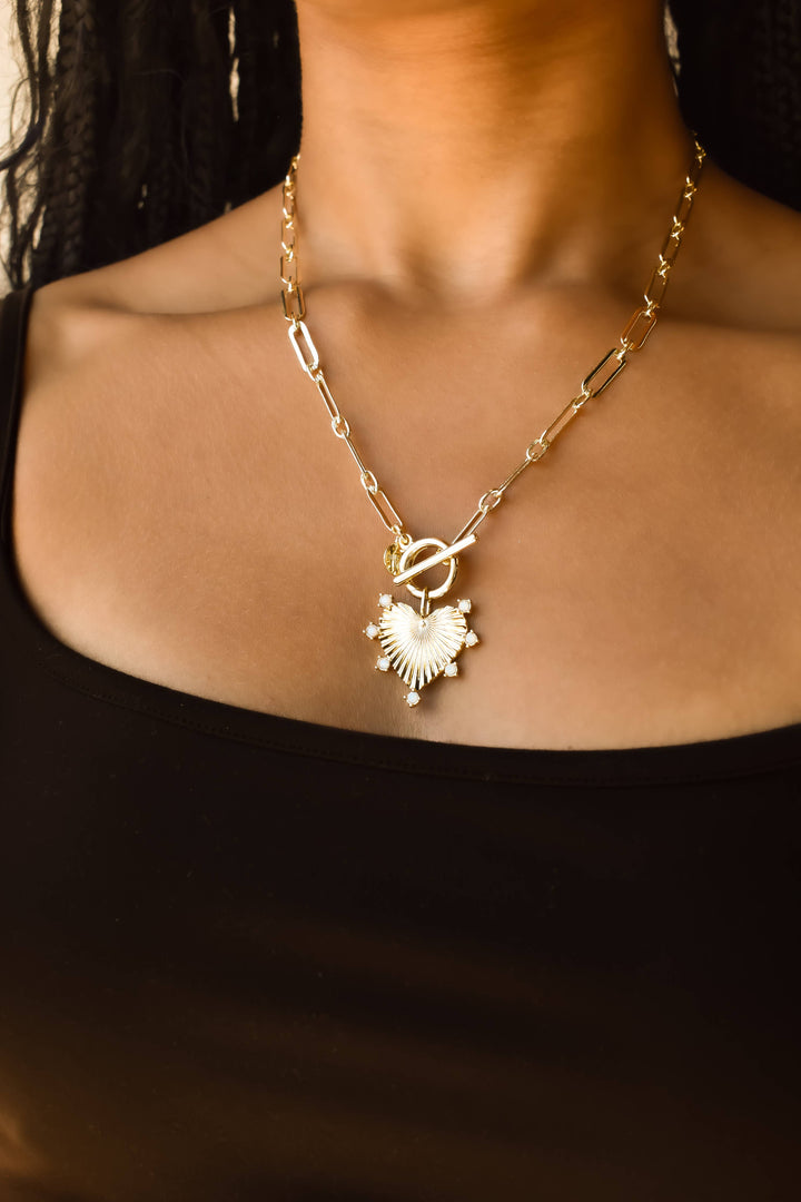 Gold Heart Charm with Opals