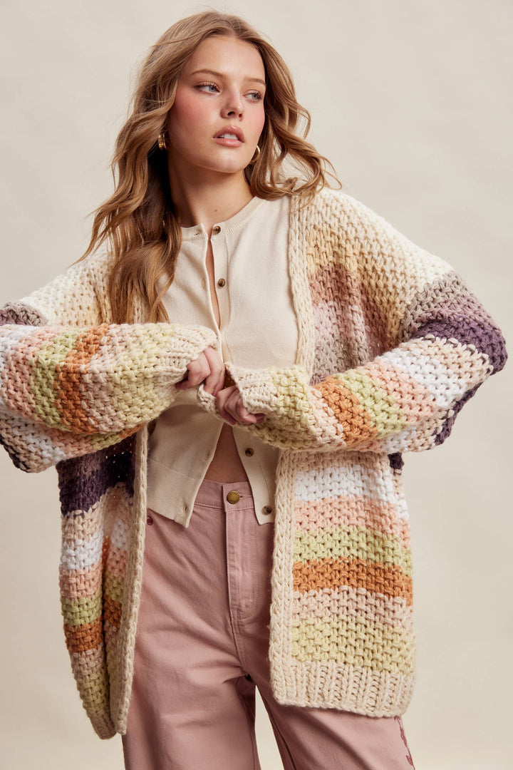 Creamy Striped Crochet Cardigan