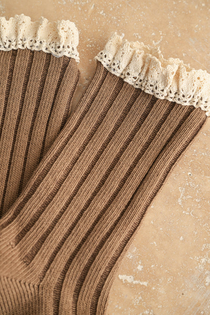 Crochet Trim Ribbed Crew Socks