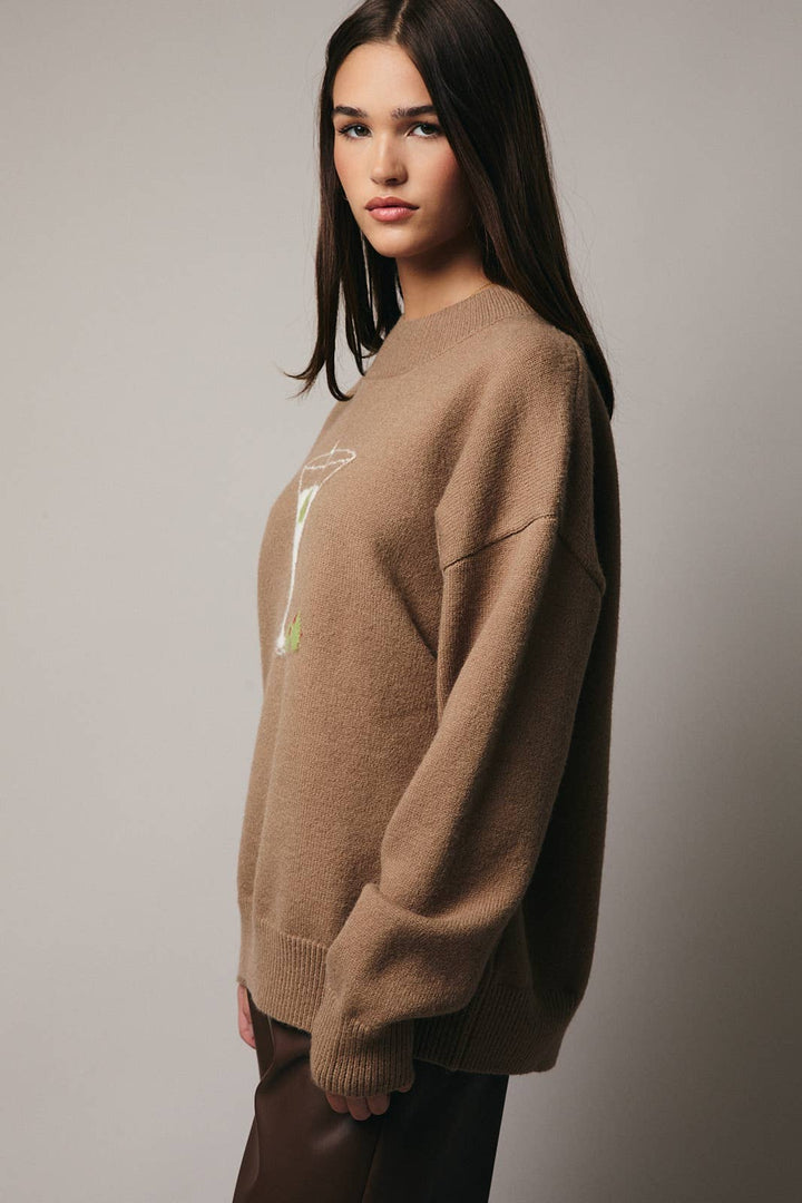 Chic Mock Neck Martini Graphic Sweater