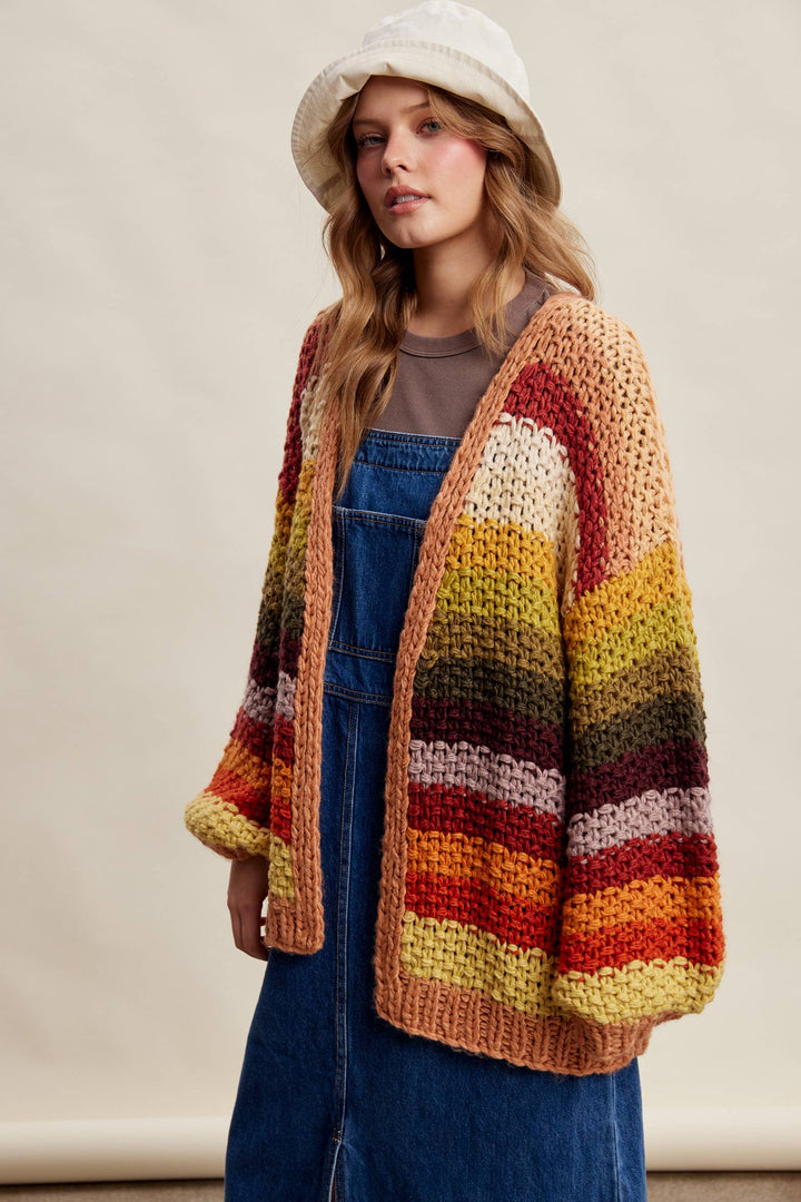 Creamy Striped Crochet Cardigan