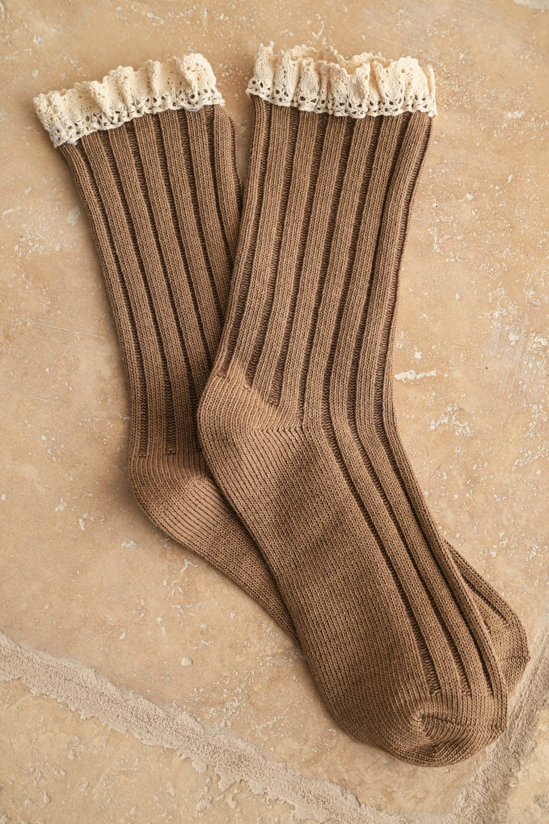 Crochet Trim Ribbed Crew Socks