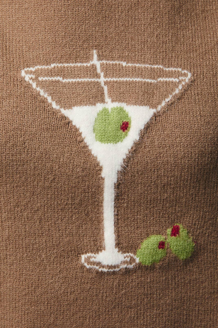 Chic Mock Neck Martini Graphic Sweater