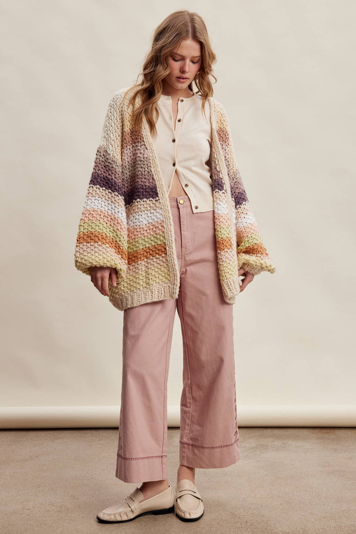 Creamy Striped Crochet Cardigan