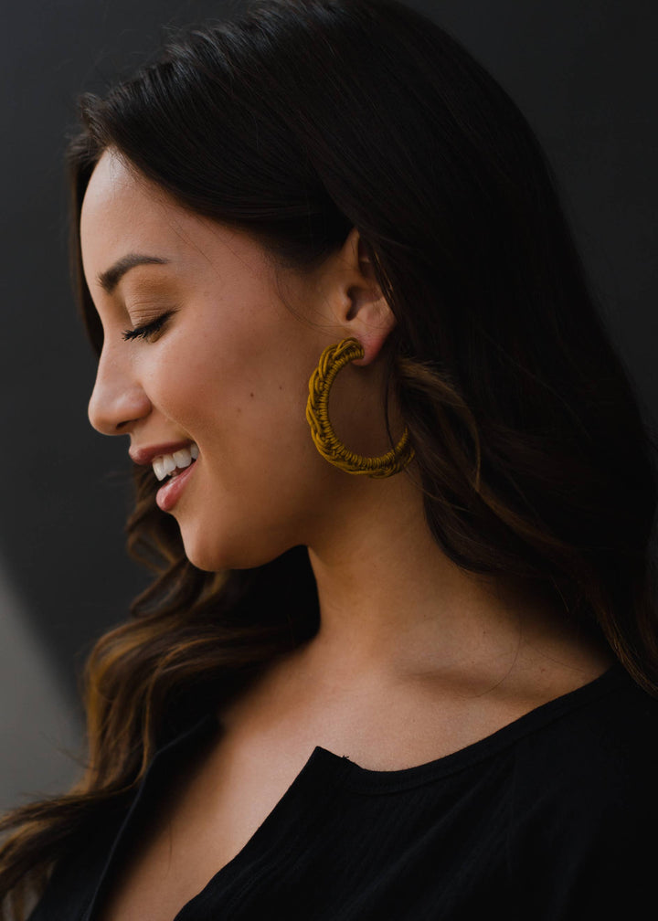 Mustard Woven Hoop Earrings