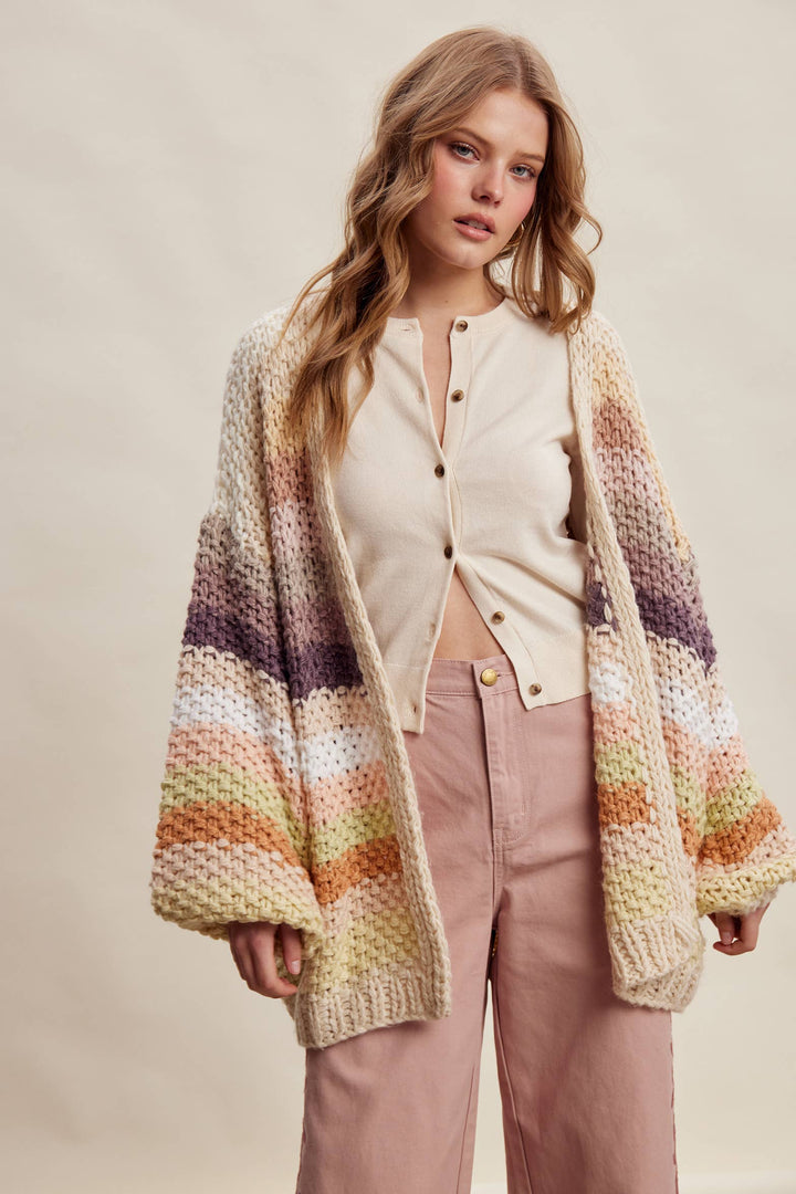 Creamy Striped Crochet Cardigan