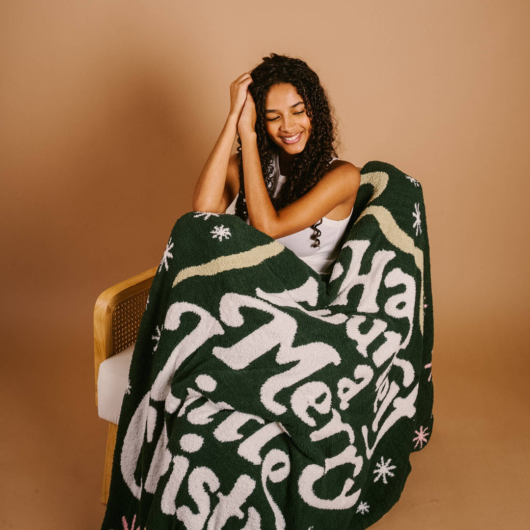 "Merry Little Christmas" Luxe Throw Blanket (Dark Green)