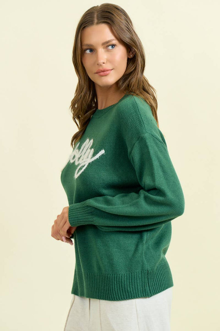 Jolly Metallic Embroidered Holiday Sweater